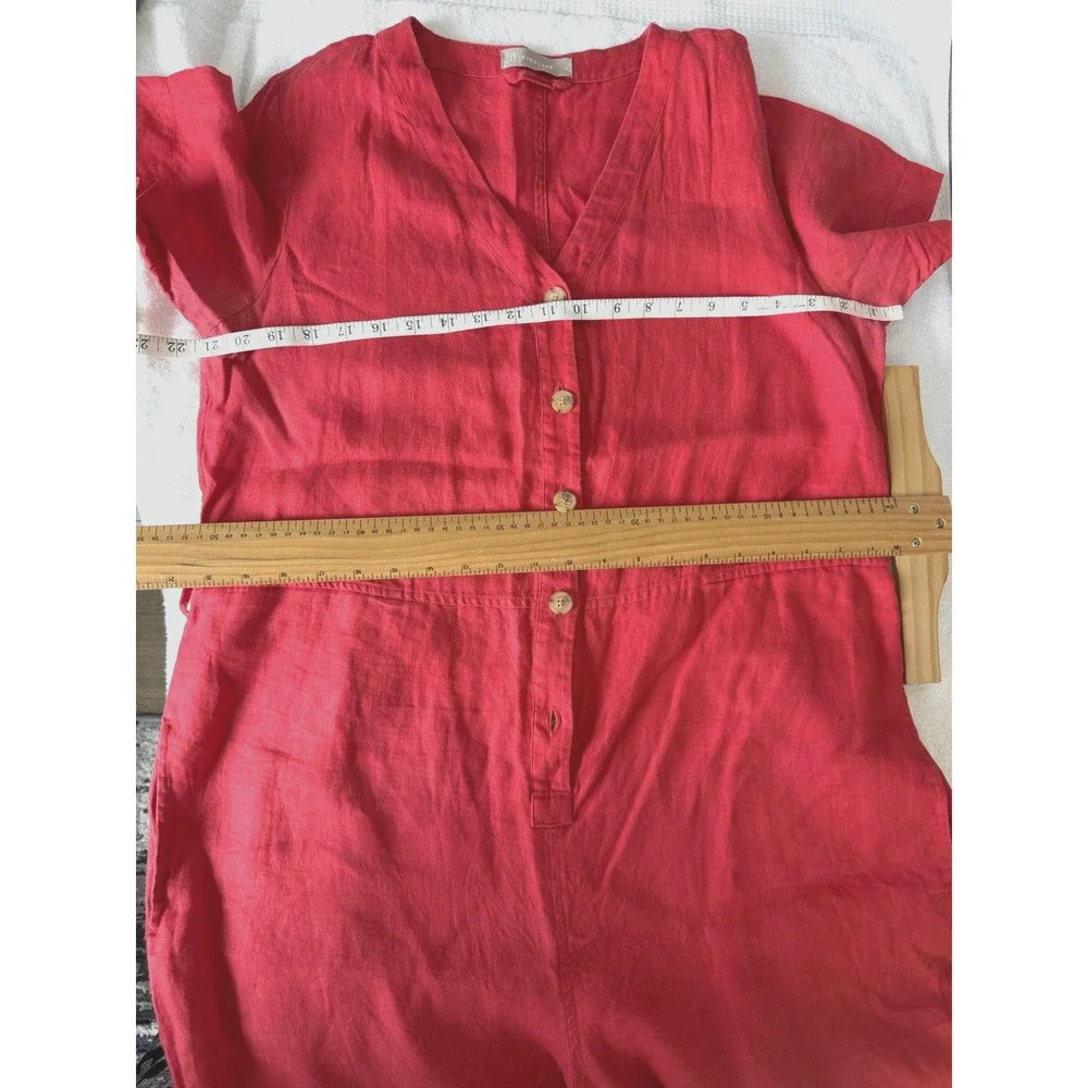 Everlane 100% Linen Short Sleeve Cropped Leg Jumpsuit in Tomato red Size 12